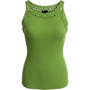 Evie Lime Green Ribbed Knit Crochet Trim Sleeveless Cotton Shell Top Small